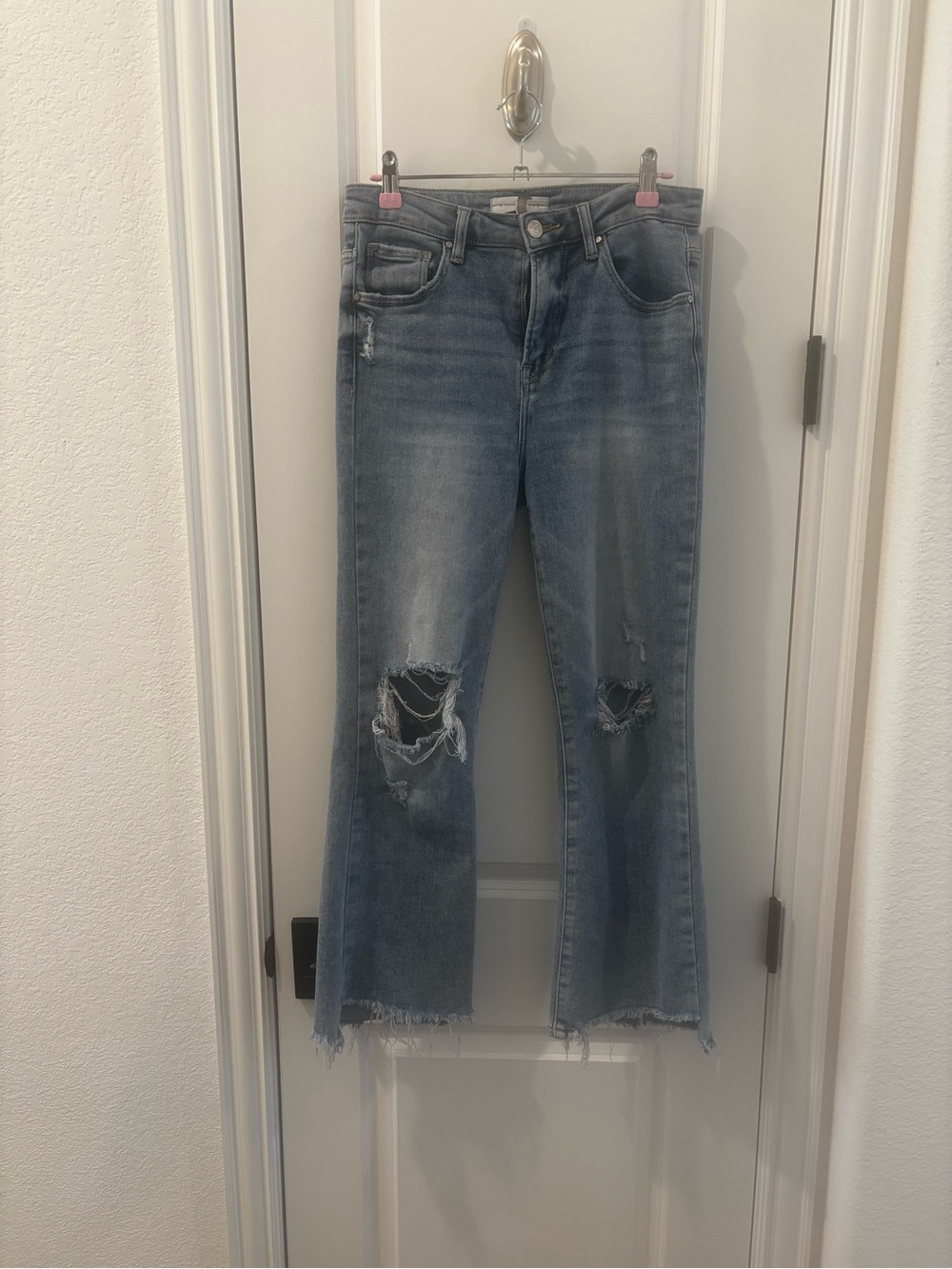 Risen Women's Light Blue Distressed Flare Jeans